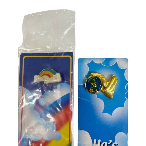 Set of 2 Religious Lapel Pins on Bookmarks Rainbow Hands God - Picture 2 of 6